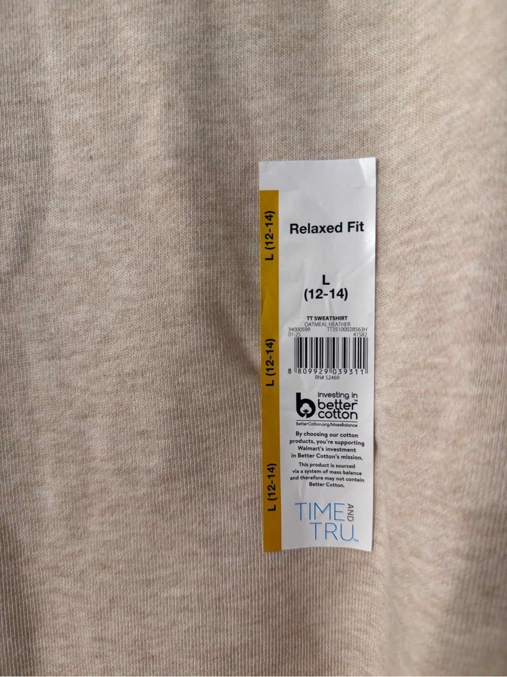 Time and Tru Oatmeal Heather Relaxed Crewneck Sweatshirt - Picture 2 of 6